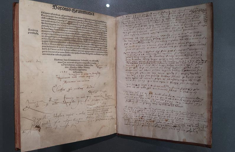 Gesta Danorum by Saxo Grammaticus with scribbles by Olaus Magnus about the bloodbath of Stockholm.