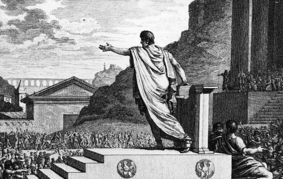 Engraving showing Gaius Gracchus as a tribune speaking to the crowds at Rome.