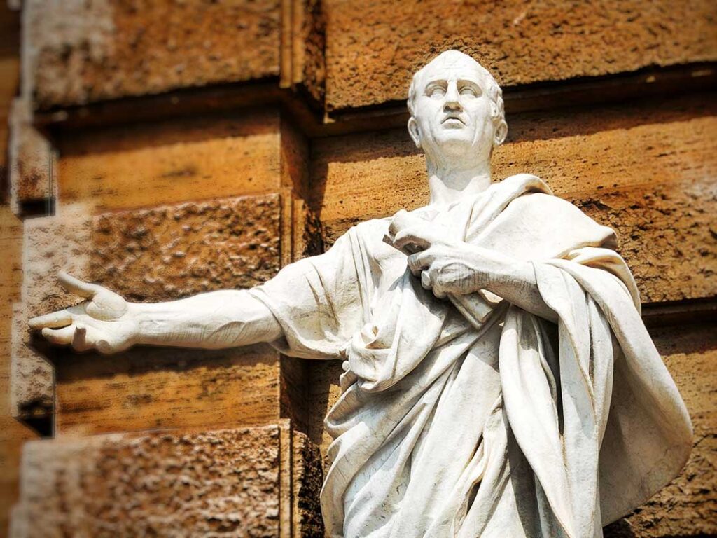 White Marble statue of Cicero in Rome, Italy.