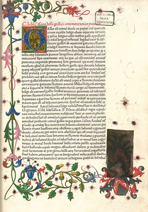 15th century ornate manuscript of Julius Caesar's De Bello Gallico.