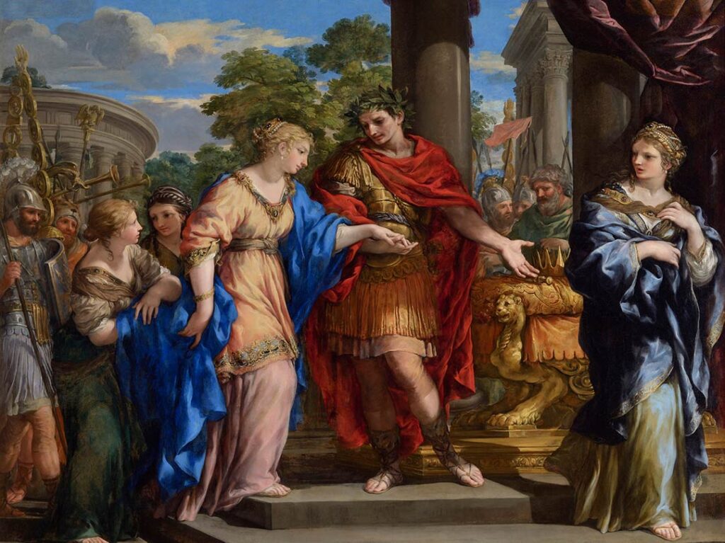 Painting of Caesar placing Cleopatra back on the throne of Egypt from 1637.