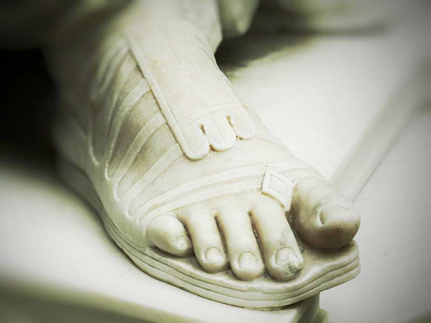 White marble statue of Roman foot from the Museo Nationale Romano in Rome.