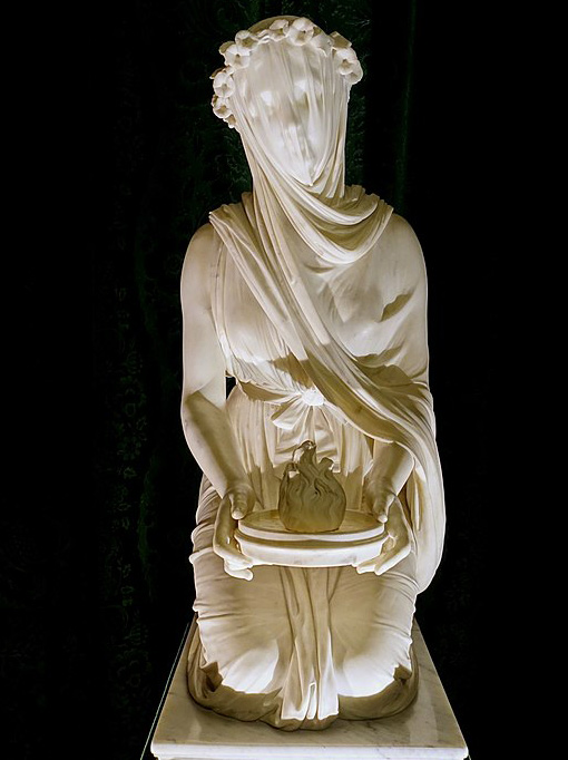 White marble statue of a veiled vestal, by Raffaelle Monti, 1847.